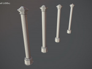 barrier bollard pack 3 blue v1 low poly lods Model 3D