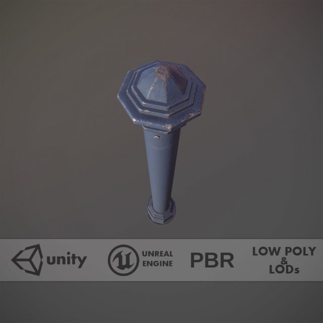 barrier bollard pack 3 blue v3 low poly lods 3D 模型 .c4d .max .obj .3ds .fbx .stl .blend