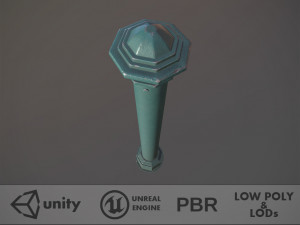 barrier bollard pack 3 green v2 low poly lods 3D 모델