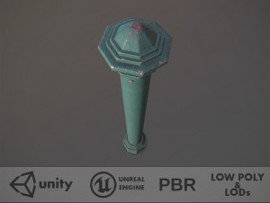 barrier bollard pack 3 green v3 low poly lods 3D Model