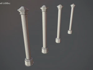 barrier bollard pack 3 green v3 low poly lods 3D Model