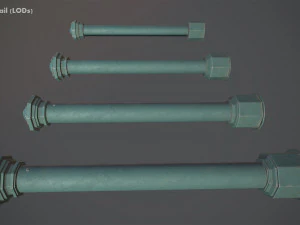 barrier bollard pack 3 green v3 low poly lods 3D Model