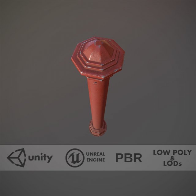 barrier bollard pack 3 red v2 low poly lods 3D-Modell .c4d .max .obj .3ds .fbx .stl .blend 
