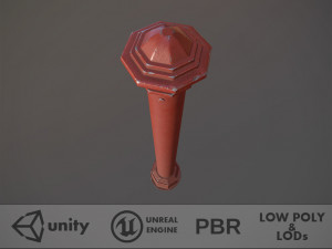 barrier bollard pack 3 red v2 low poly lods 3D मॉडल