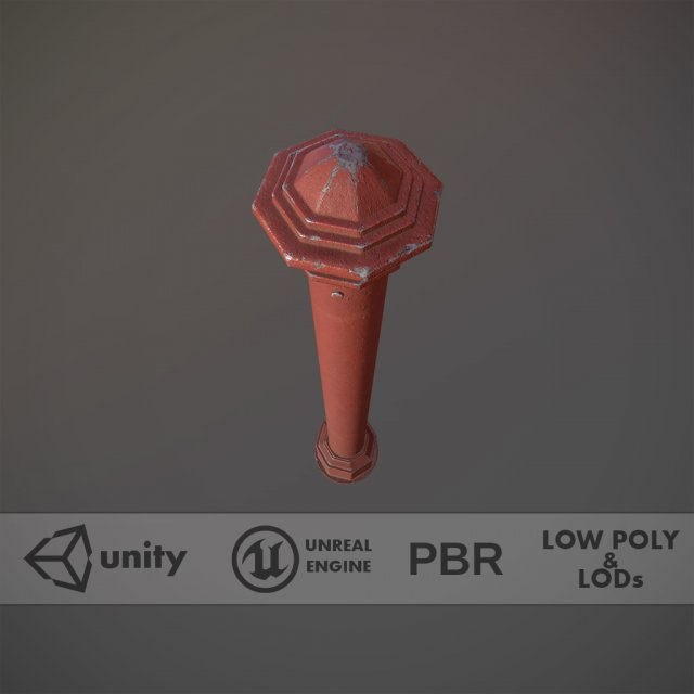 barrier bollard pack 3 red v3 low poly lods 3D 모델 .c4d .max .obj .3ds .fbx .stl .blend 