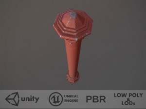 barrier bollard pack 3 red v3 low poly lods 3D मॉडल