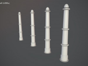 barrier bollard pack 5 black v1 low poly lods 3D Model
