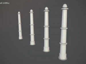 barrier bollard pack 5 green v2 low poly lods 3D Model