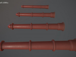 barrier bollard pack 5 red v2 low poly lods 3D 모델