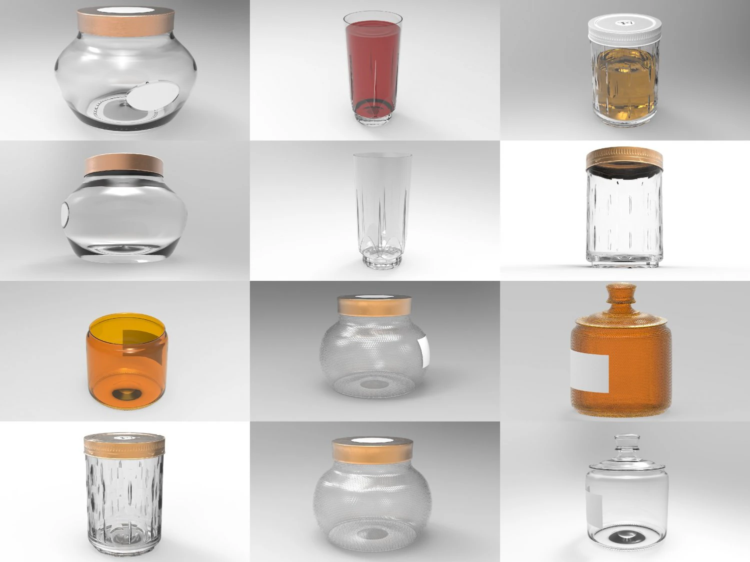 5pieces glass kitchenware 3D Model .c4d .max .obj .3ds .fbx .stl .blend 