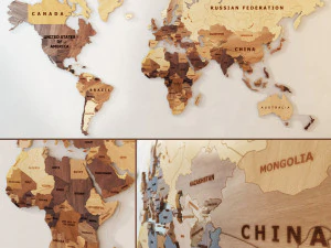 carte du monde en bois Modèle 3D