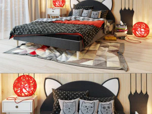 tempat tidur dan panel kayu Kittenlaska keluarga Model 3D