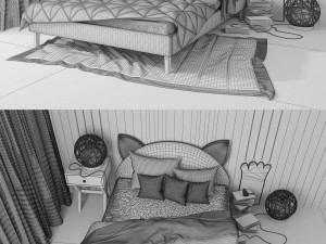 bed and wooden panel family kittenlaska 3D 模型