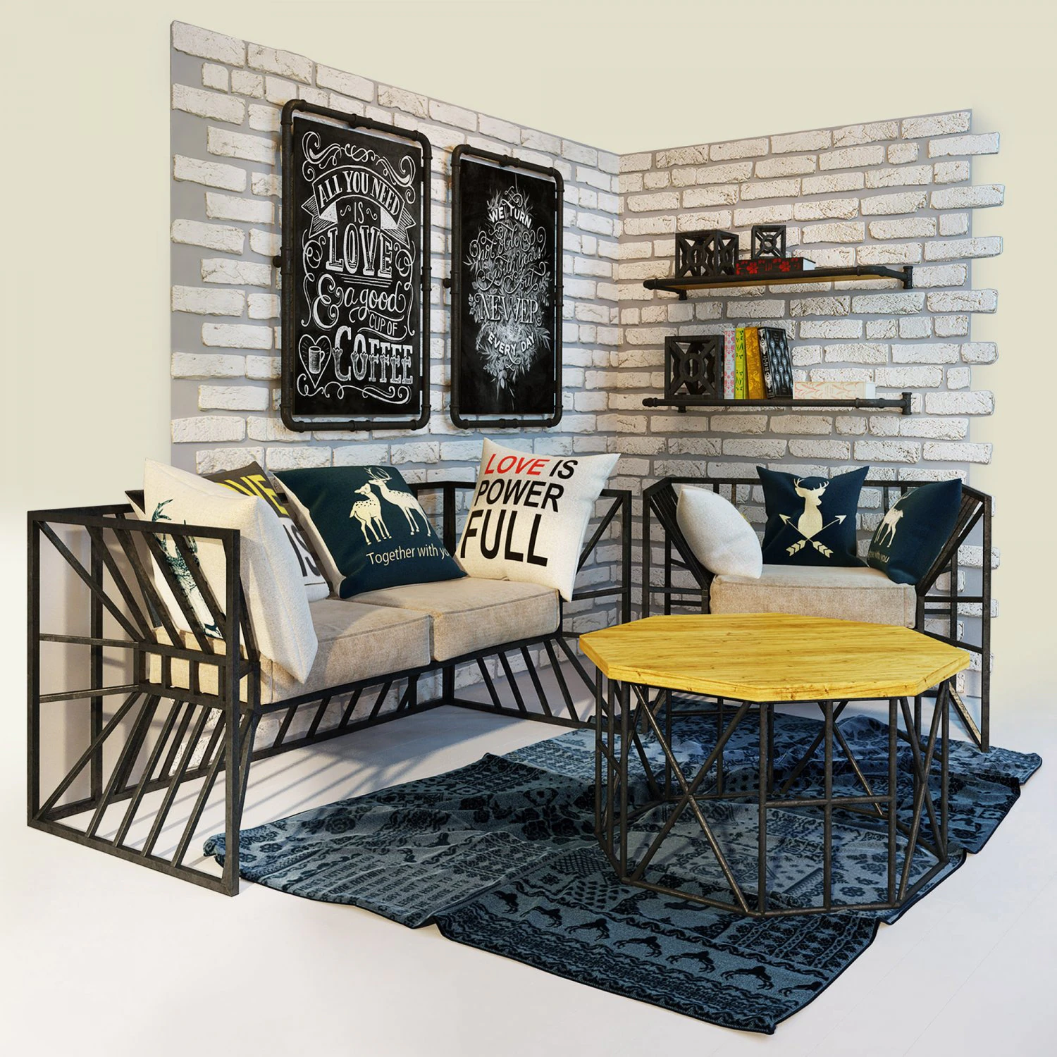 sofa and armchair loft 3D Model .c4d .max .obj .3ds .fbx .stl .blend 