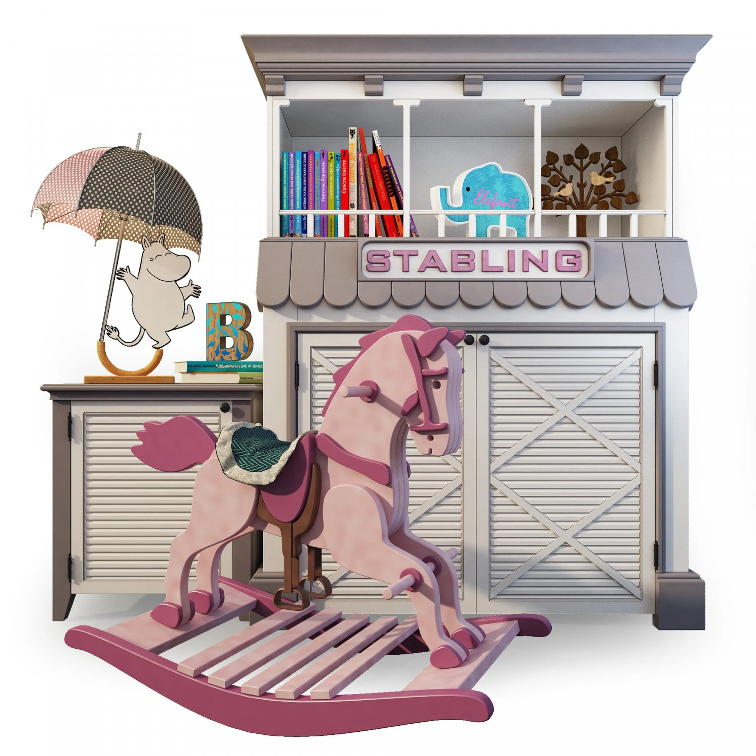 rocking horse cupboard stable 3D Model .c4d .max .obj .3ds .fbx .stl .blend 
