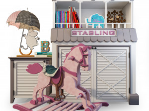 rocking horse cupboard stable 3D 模型