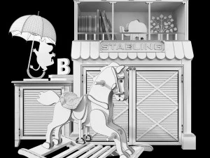 rocking horse cupboard stable 3D Model