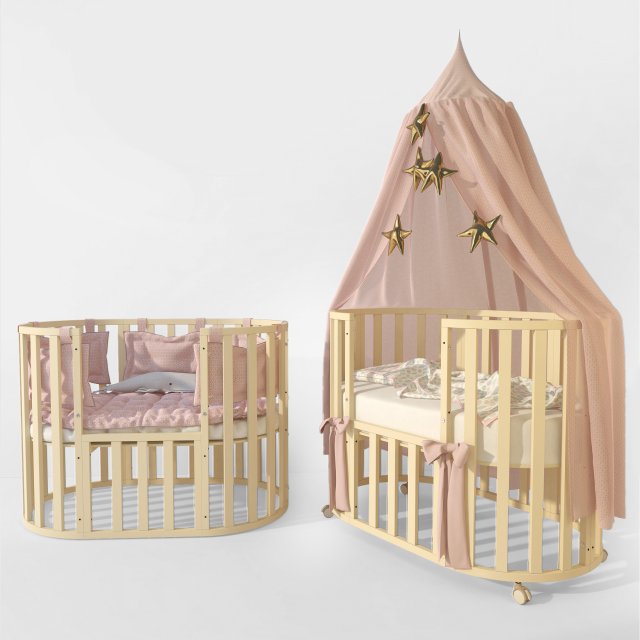 oval crib letto bambini elegante ivory 3D Model .c4d .max .obj .3ds .fbx .stl .blend 