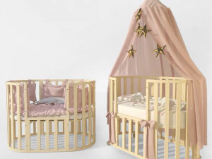 lettino ovale per bambini elegante avorio Modello 3D