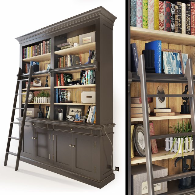 versailles bookcase with ladder in black maisons du monde 3D Модель .c4d .max .obj .3ds .fbx .stl .blend 