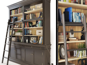 versailles bookcase with ladder in black maisons du monde 3D Model