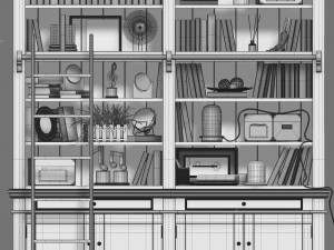 versailles bookcase with ladder in black maisons du monde 3D Модель