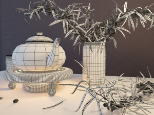 sea buckthorn and teapot 3D Model