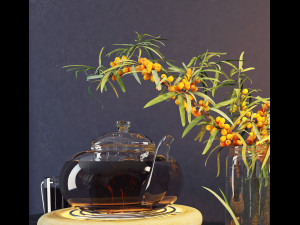 sea buckthorn and teapot 3D Model