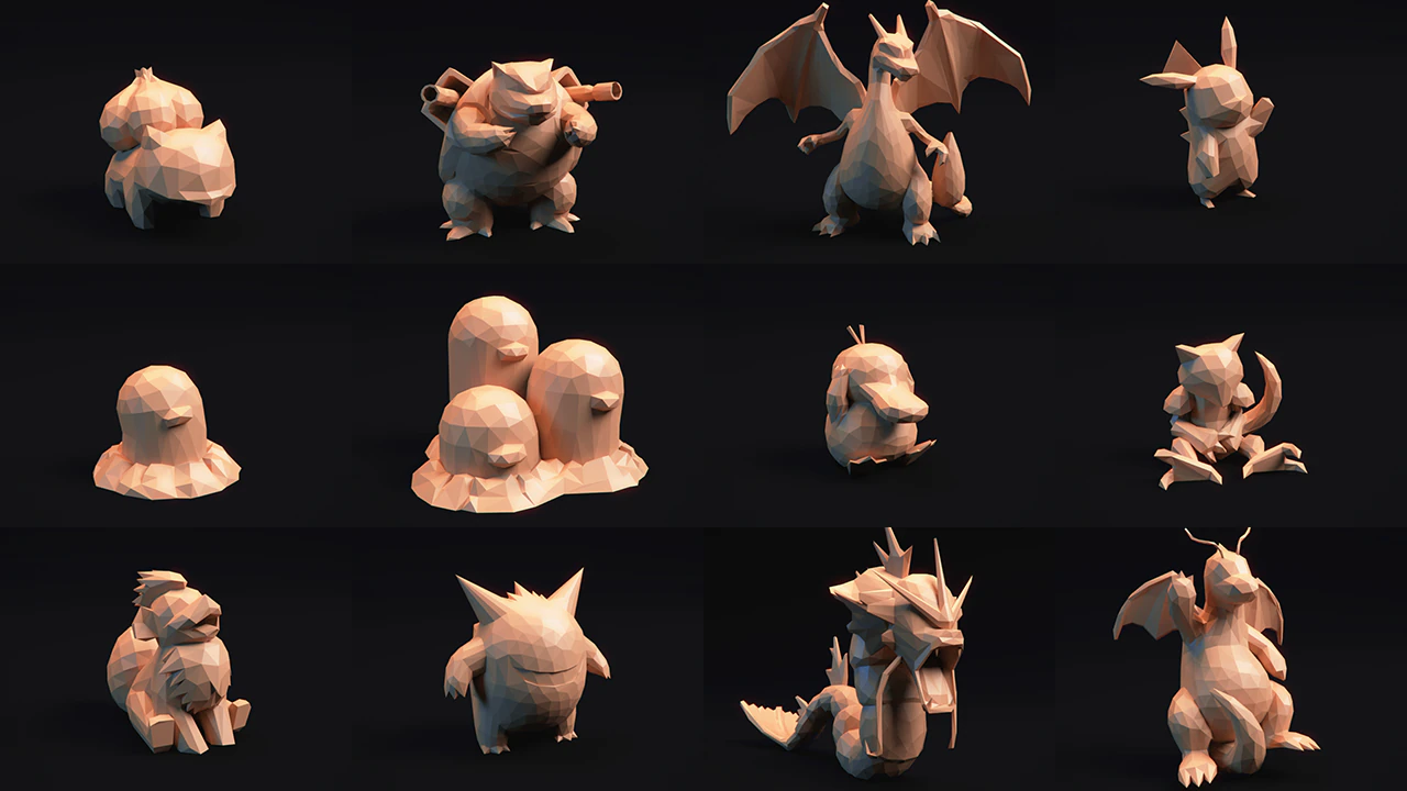 lowpoly pokemon art collection 3D Print Model .c4d .max .obj .3ds .fbx .stl .blend 