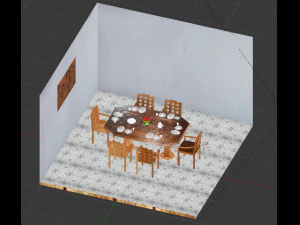 椅子付きのテーブル 3Dモデル