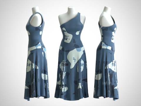 Woman Dress 2 Blue 3D Model