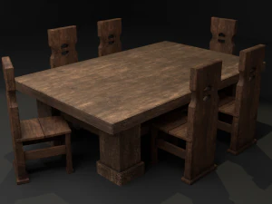 średniowieczny zestaw stoł&oacute;w i krzeseł Model 3D