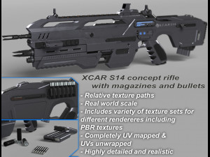 futuristic assault rifle xcar s14 3D Model
