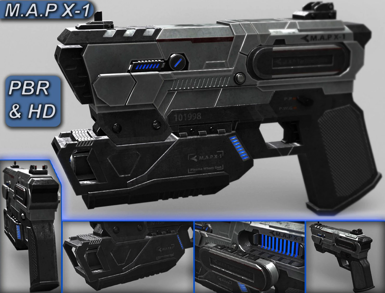 sci fi plasma pistol concept 3D Model .c4d .max .obj .3ds .fbx .stl .blend