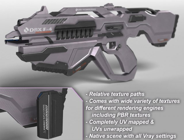 sci fi plasma rifle drx f4 3D Model .c4d .max .obj .3ds .fbx .stl .blend 