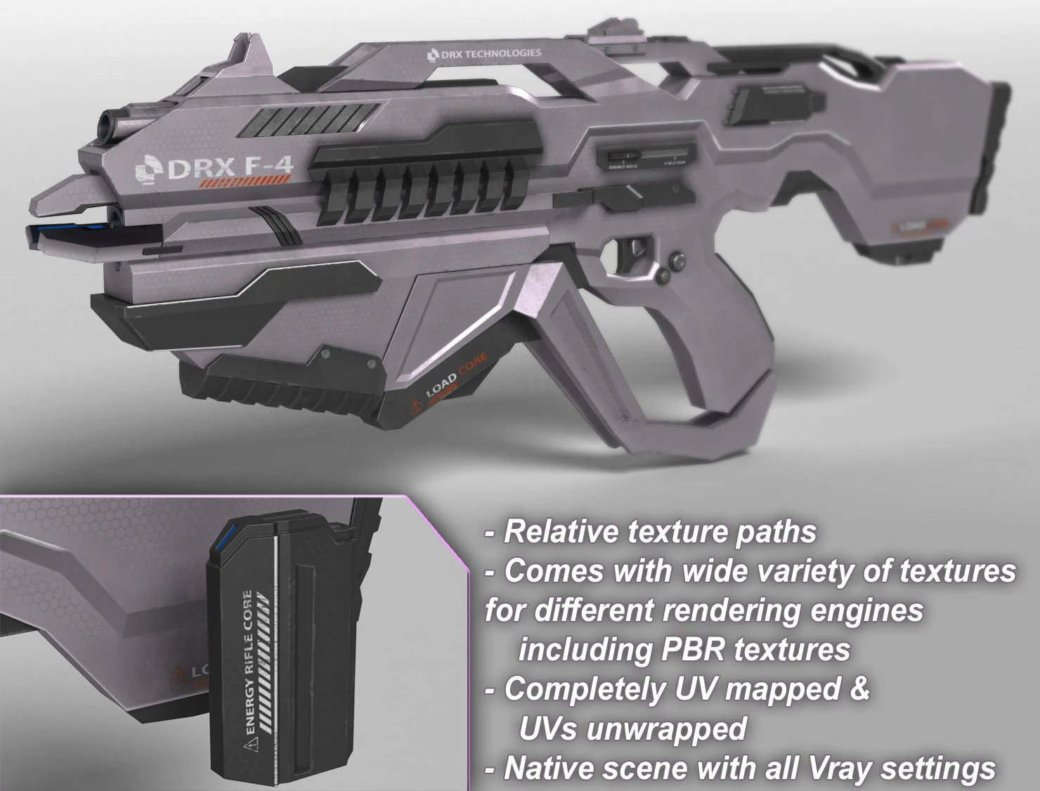sci fi plasma rifle drx f4 3D Model .c4d .max .obj .3ds .fbx .stl .blend 