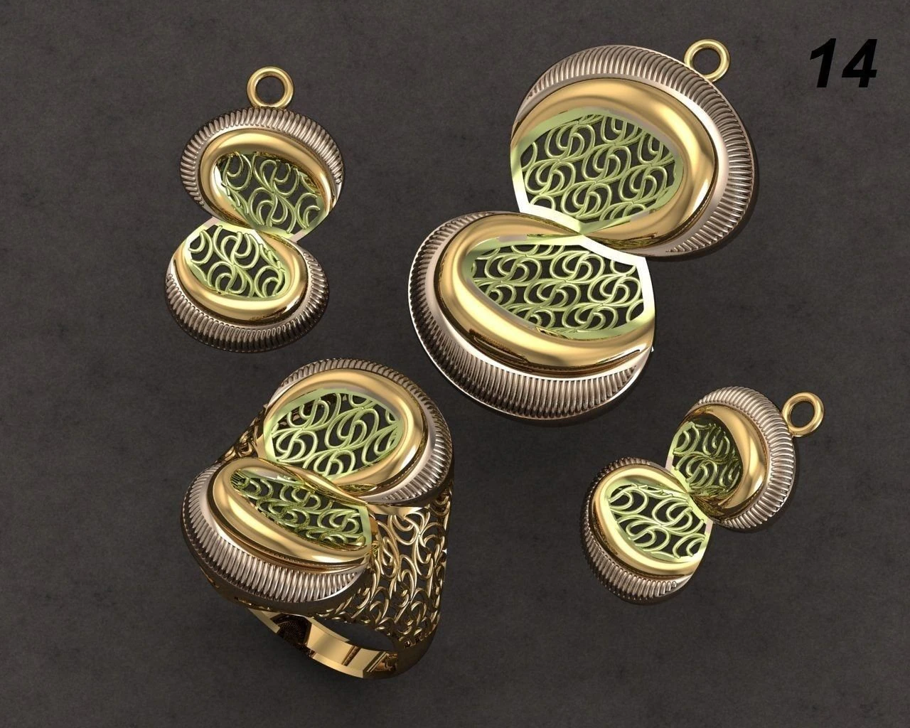 set jewelry gold 3D Print Model .c4d .max .obj .3ds .fbx .stl .blend