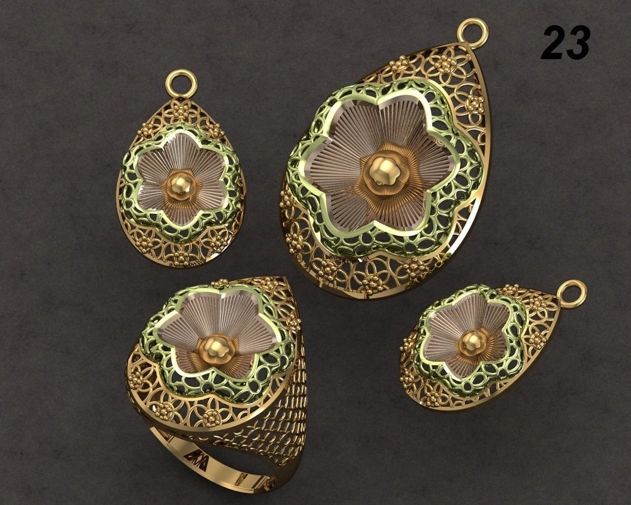 set jewelry gold 3D Print Model .c4d .max .obj .3ds .fbx .stl .blend 
