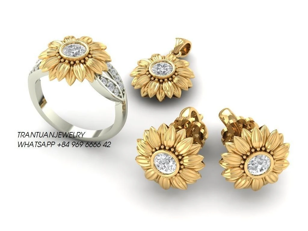 jewelry set flower 3D Print Model .c4d .max .obj .3ds .fbx .stl .blend