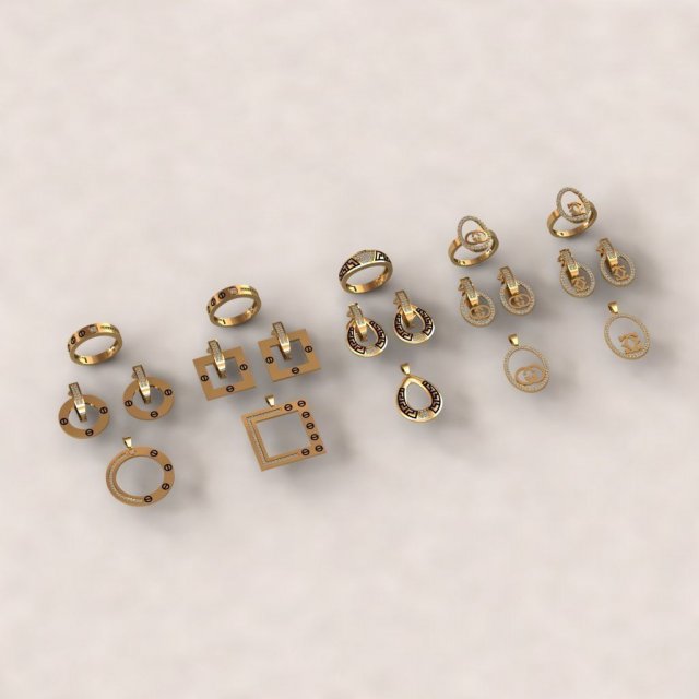 mini set ring earring necklace 5models 3D 모델 .c4d .max .obj .3ds .fbx .stl .blend 