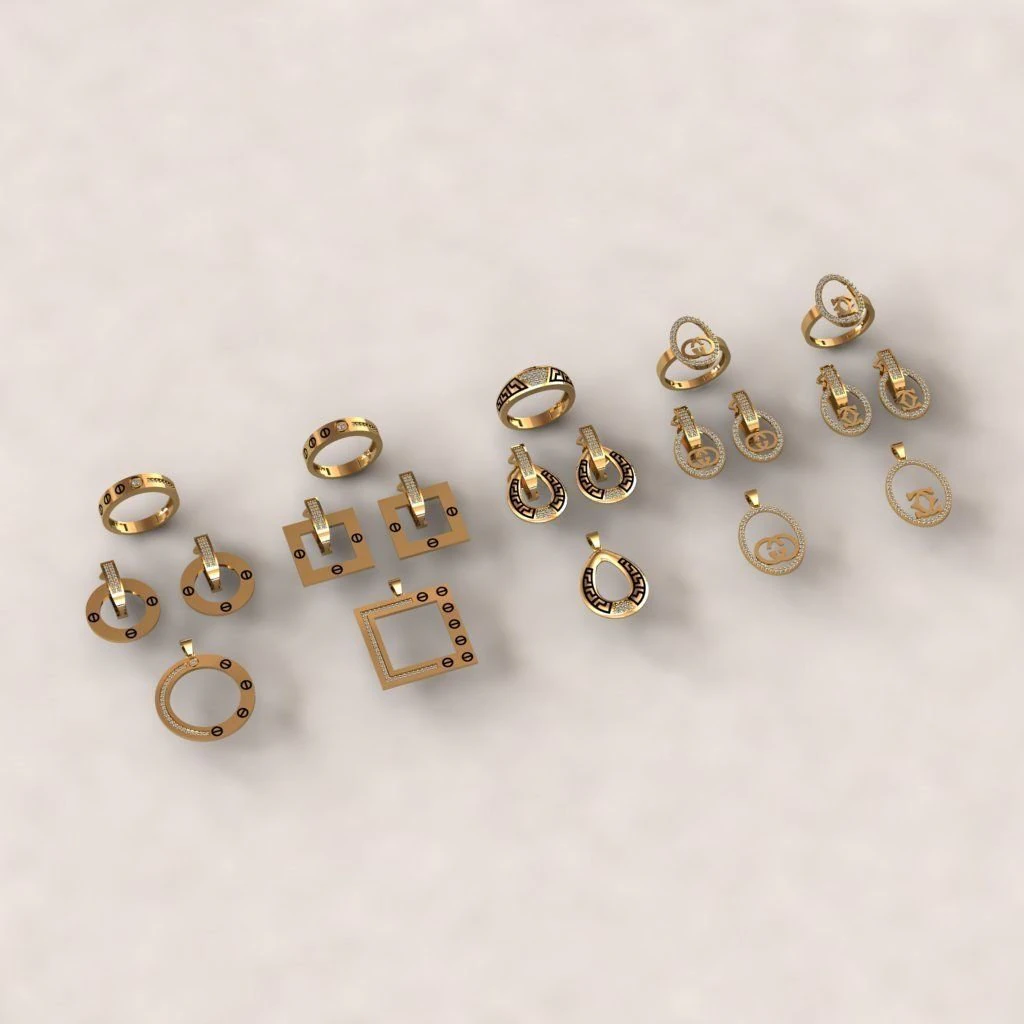 mini set ring earring necklace 5models 3D Model .c4d .max .obj .3ds .fbx .stl .blend 