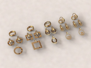 mini set ring earring necklace 5models 3D Model