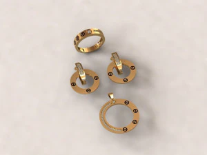 mini set ring earring necklace 5models 3D Model