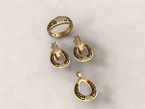 mini set ring earring necklace 5models 3D Model