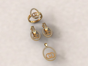 mini set ring earring necklace 5models 3D 모델