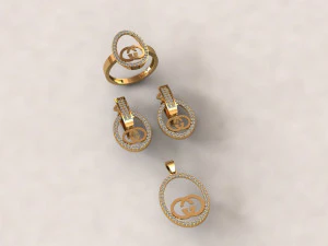 mini set ring earring necklace 5models 3D Model