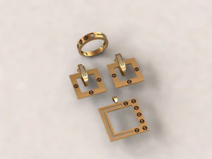 mini set ring earring necklace 5models 3D Model