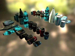 bottles and broken bottles low-poly pbr 3D Model