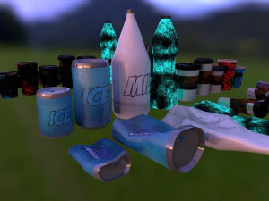 bottles and broken bottles low-poly pbr 3D Model