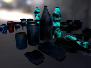 bottles and broken bottles low-poly pbr 3D Model
